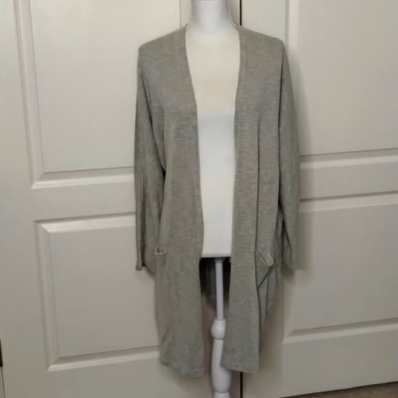 DONNI. Sweaters - Donni open cardigan OSFA taupe beige ribbed lightweight with pockets Donni
